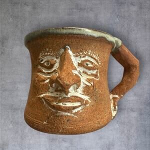 Vintage Studio Art Pottery 3D Stoneware Ugly Funny Face Mug Cup